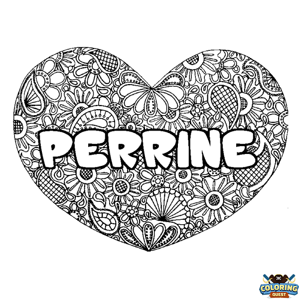 Coloring page first name PERRINE - Heart mandala background