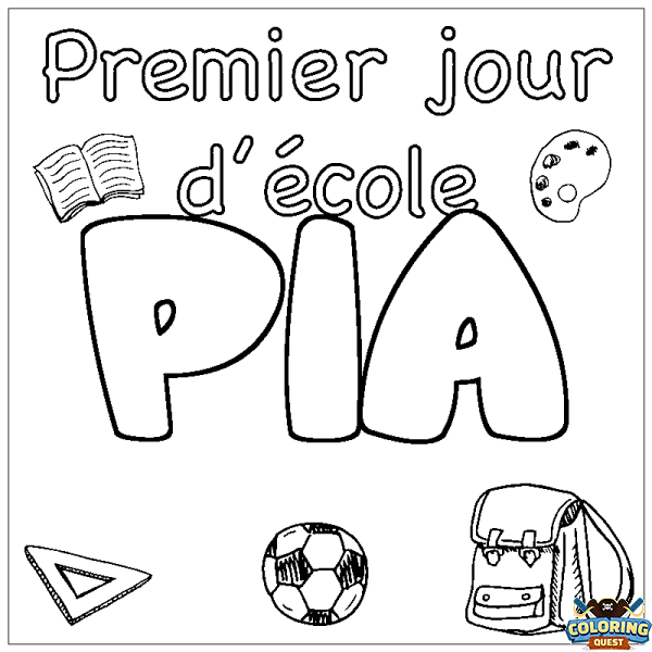 Coloring page first name PIA - School First day background