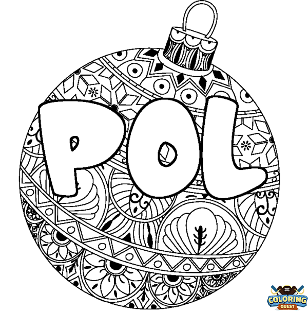 Coloring page first name POL - Christmas tree bulb background