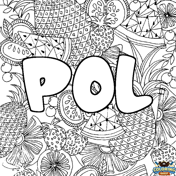 Coloring page first name POL - Fruits mandala background