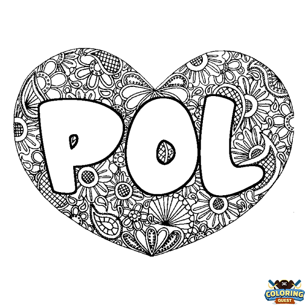 Coloring page first name POL - Heart mandala background