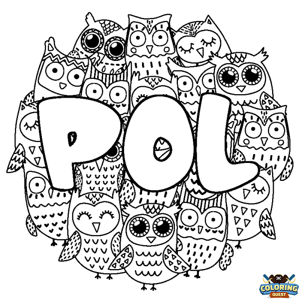 Coloring page first name POL - Owls background