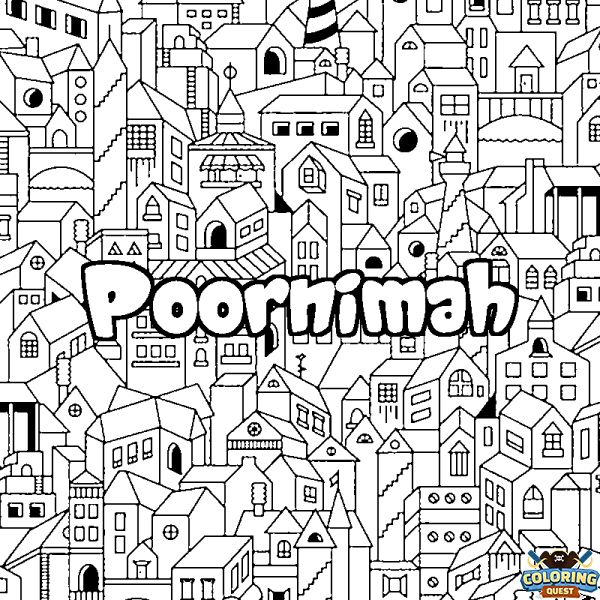 Coloring page first name Poornimah - City background