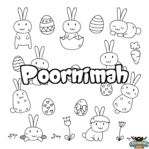 Coloring page first name Poornimah - Easter background