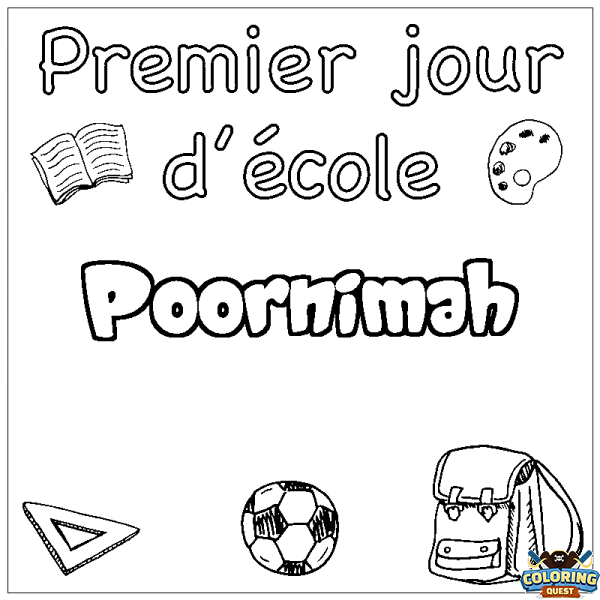 Coloring page first name Poornimah - School First day background