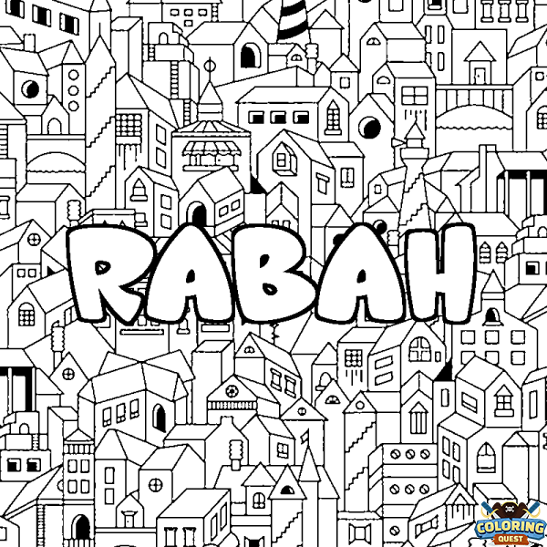 Coloring page first name RABAH - City background