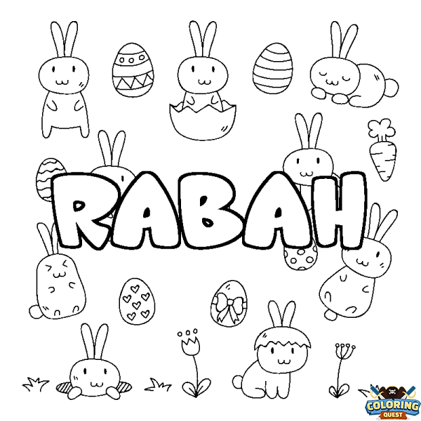 Coloring page first name RABAH - Easter background