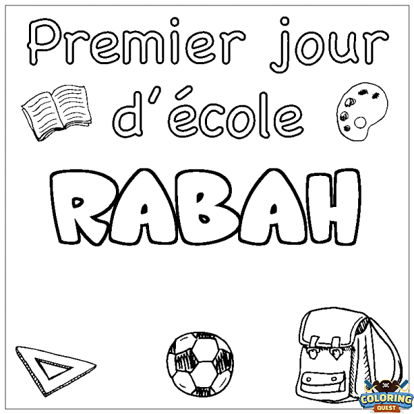 Coloring page first name RABAH - School First day background