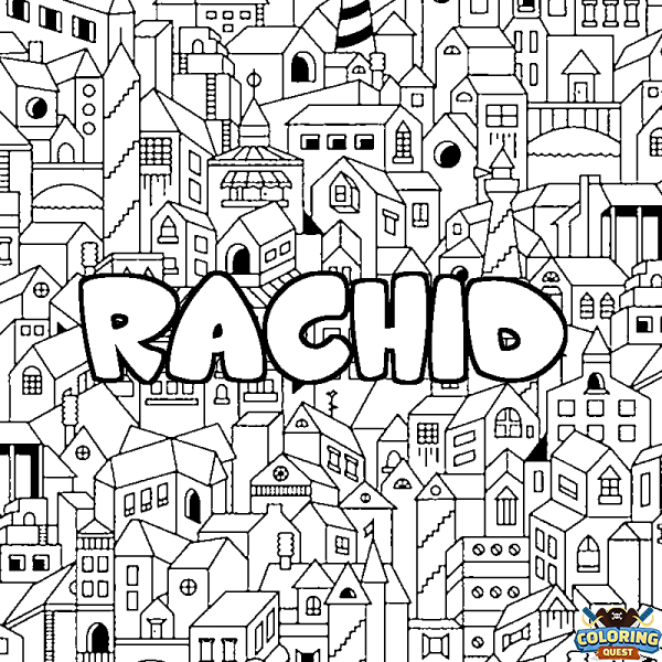 Coloring page first name RACHID - City background