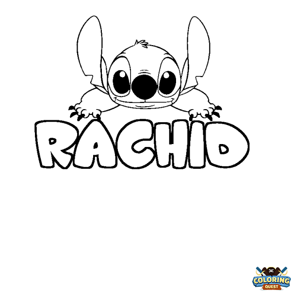 Coloring page first name RACHID - Stitch background