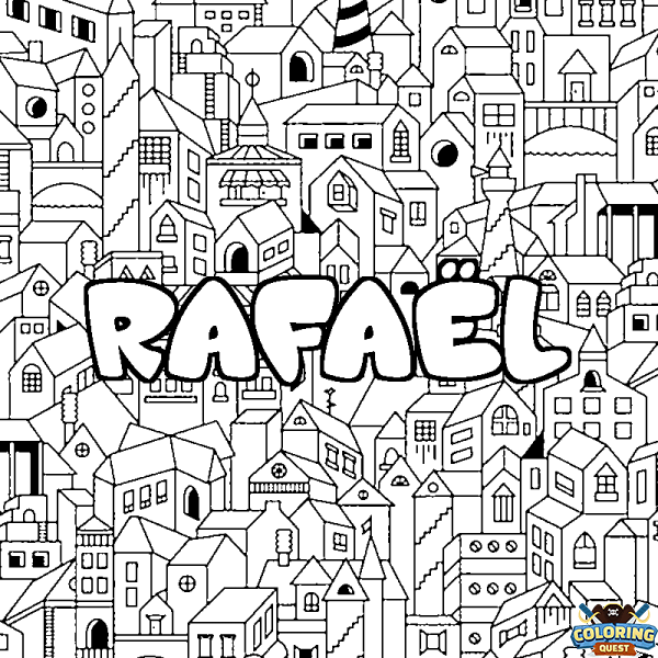 Coloring page first name RAFA&Euml;L - City background