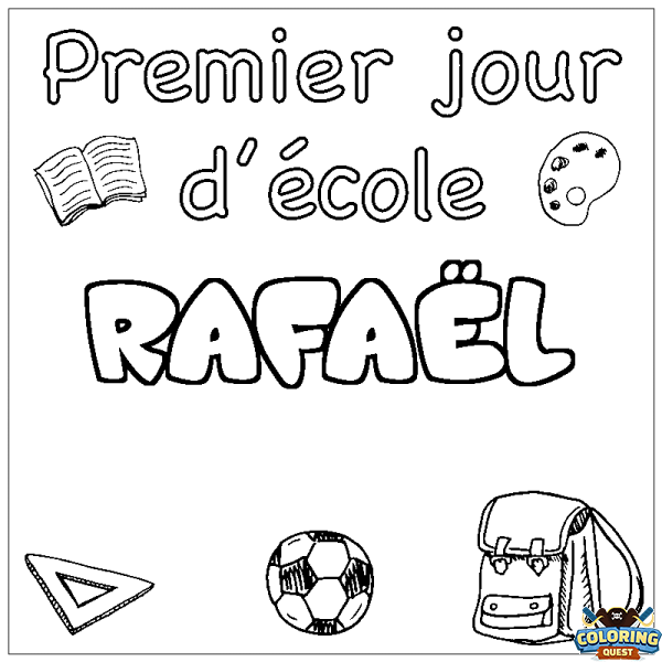 Coloring page first name RAFA&Euml;L - School First day background