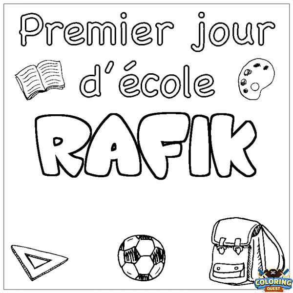 Coloring page first name RAFIK - School First day background