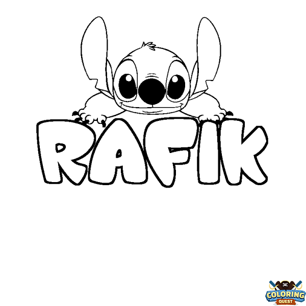 Coloring page first name RAFIK - Stitch background