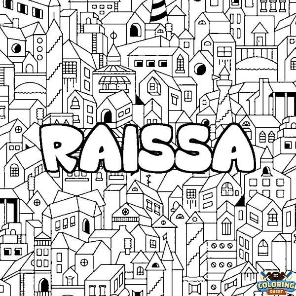 Coloring page first name RAISSA - City background