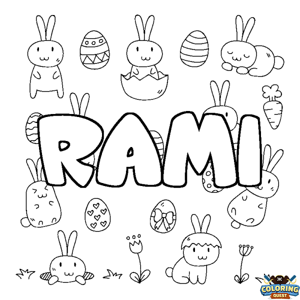 Coloring page first name RAMI - Easter background