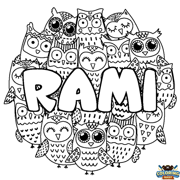 Coloring page first name RAMI - Owls background