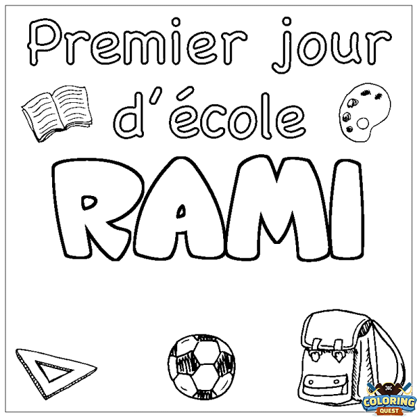 Coloring page first name RAMI - School First day background