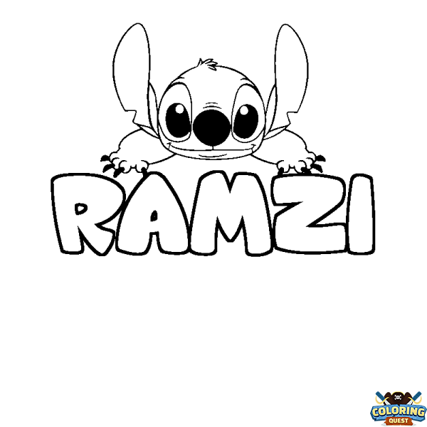 Coloring page first name RAMZI - Stitch background