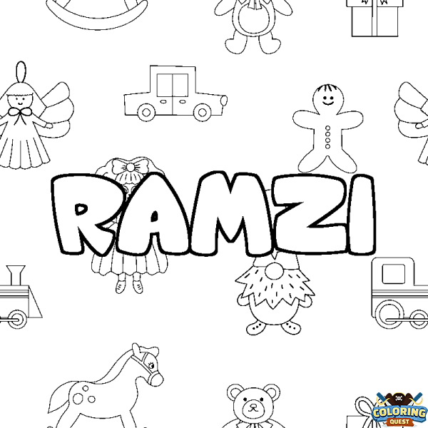 Coloring page first name RAMZI - Toys background