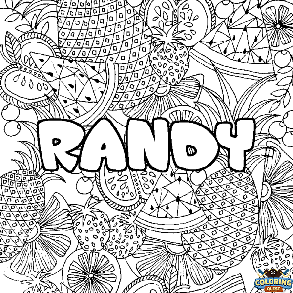 Coloring page first name RANDY - Fruits mandala background