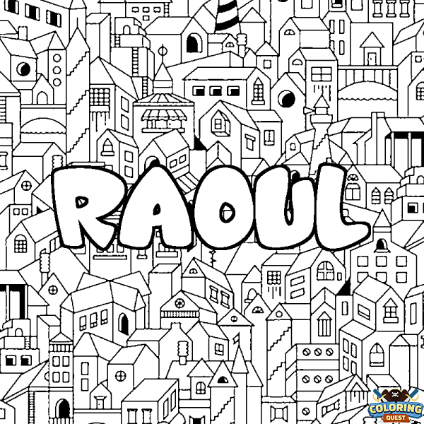 Coloring page first name RAOUL - City background