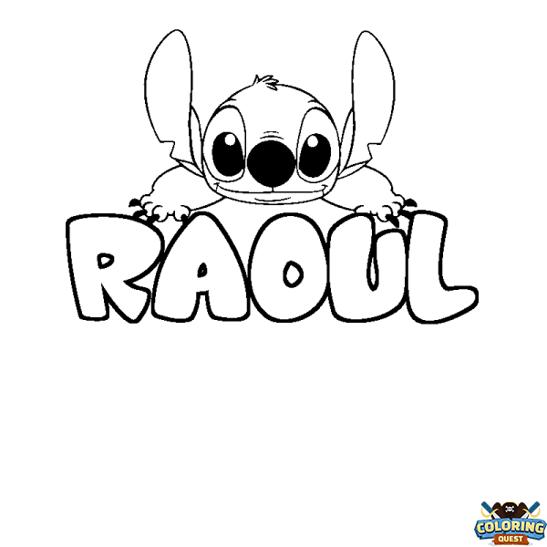 Coloring page first name RAOUL - Stitch background