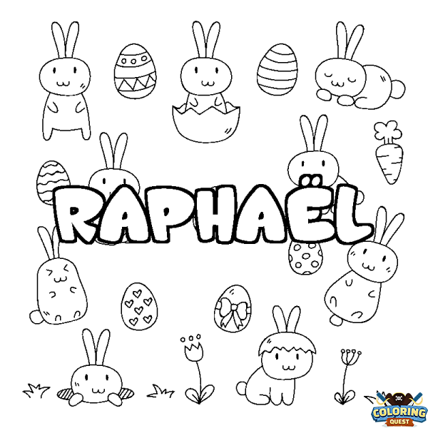 Coloring page first name RAPHA&Euml;L - Easter background