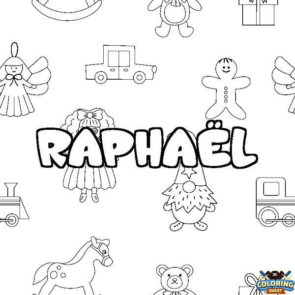 Coloring page first name RAPHA&Euml;L - Toys background