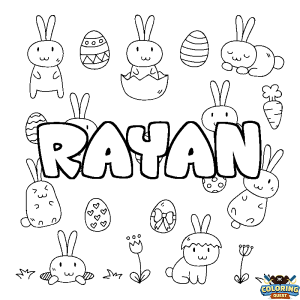 Coloring page first name RAYAN - Easter background