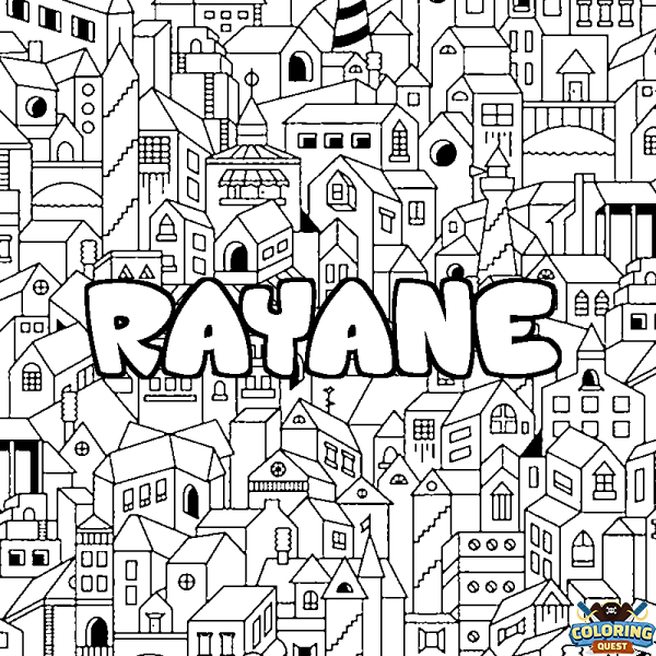 Coloring page first name RAYANE - City background