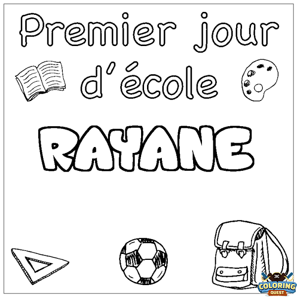 Coloring page first name RAYANE - School First day background