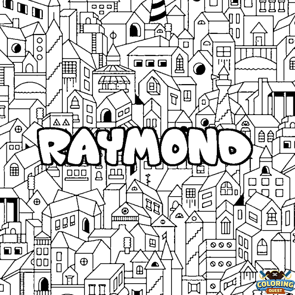 Coloring page first name RAYMOND - City background