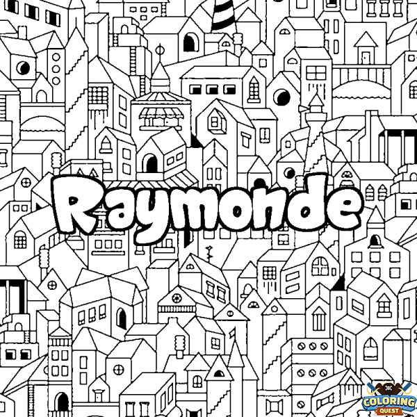 Coloring page first name Raymonde - City background