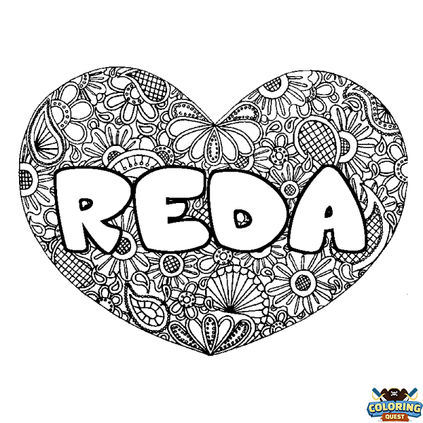 Coloring page first name REDA - Heart mandala background