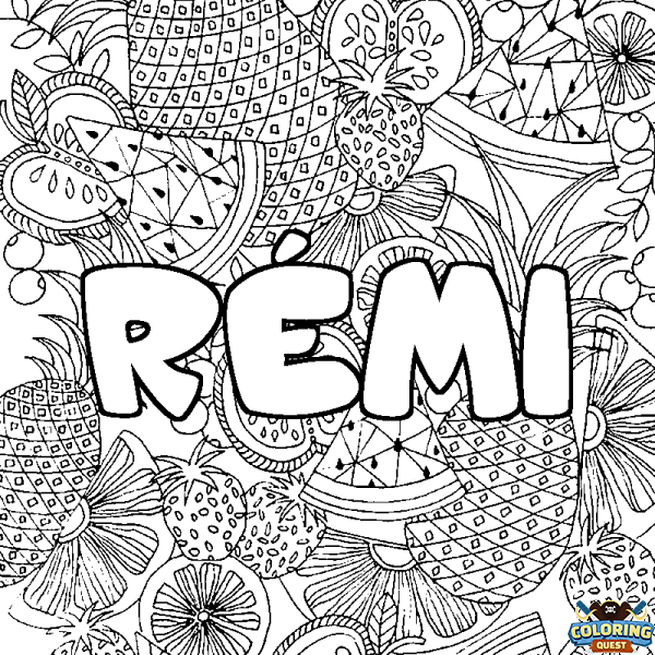 Coloring page first name R&Eacute;MI - Fruits mandala background