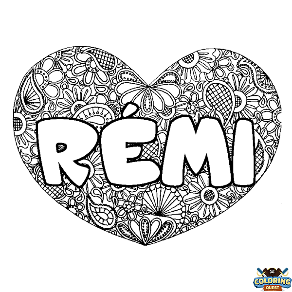 Coloring page first name R&Eacute;MI - Heart mandala background