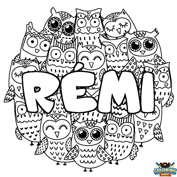 Coloring page first name R&Eacute;MI - Owls background