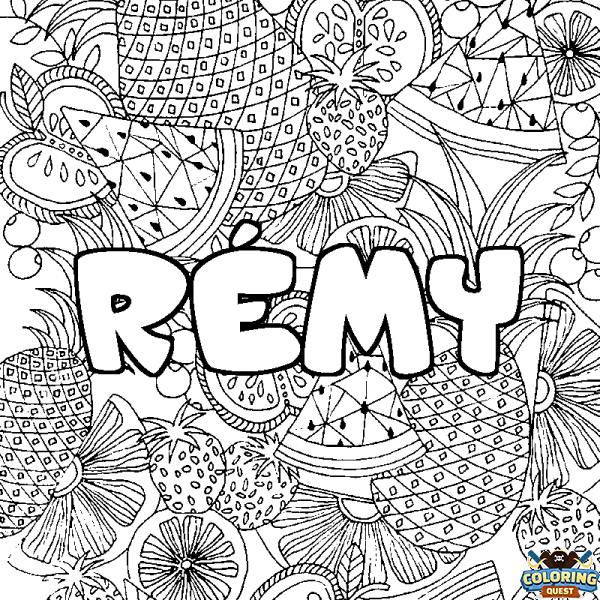 Coloring page first name R&Eacute;MY - Fruits mandala background