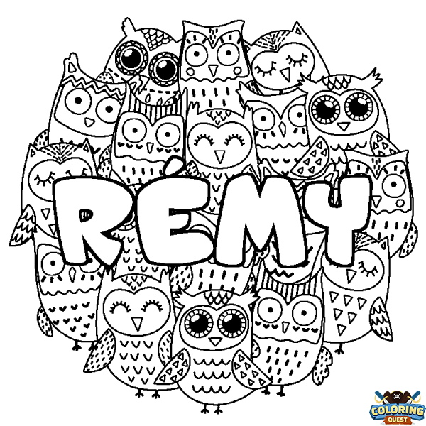 Coloring page first name R&Eacute;MY - Owls background