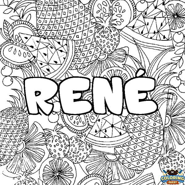 Coloring page first name REN&Eacute; - Fruits mandala background