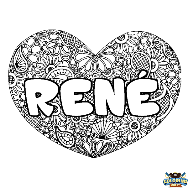 Coloring page first name REN&Eacute; - Heart mandala background