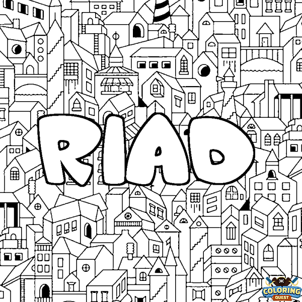 Coloring page first name RIAD - City background