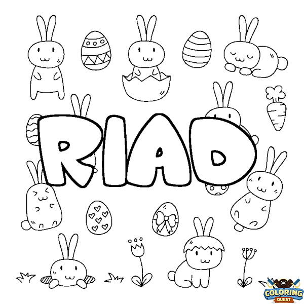 Coloring page first name RIAD - Easter background