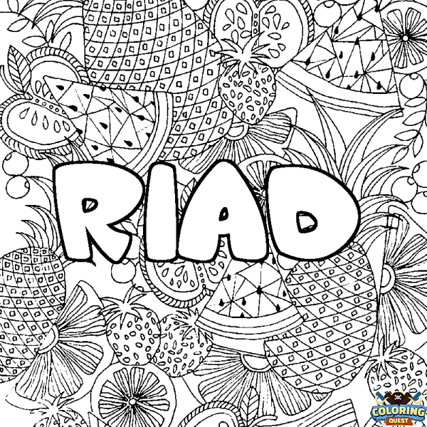 Coloring page first name RIAD - Fruits mandala background