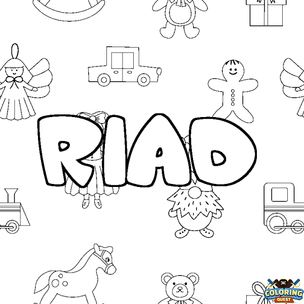 Coloring page first name RIAD - Toys background