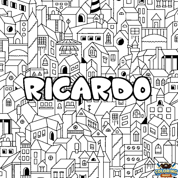 Coloring page first name RICARDO - City background