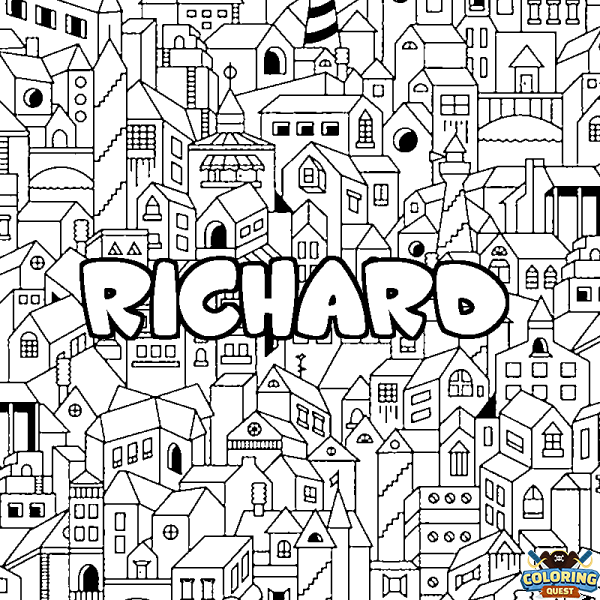 Coloring page first name RICHARD - City background