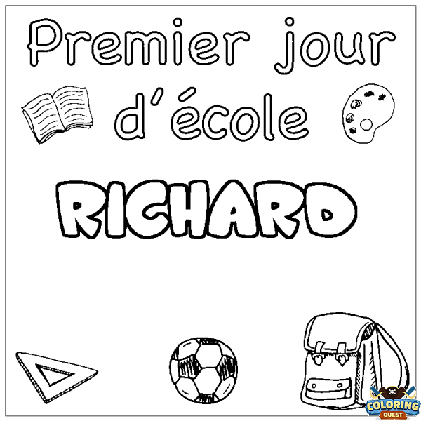 Coloring page first name RICHARD - School First day background