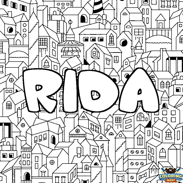 Coloring page first name RIDA - City background